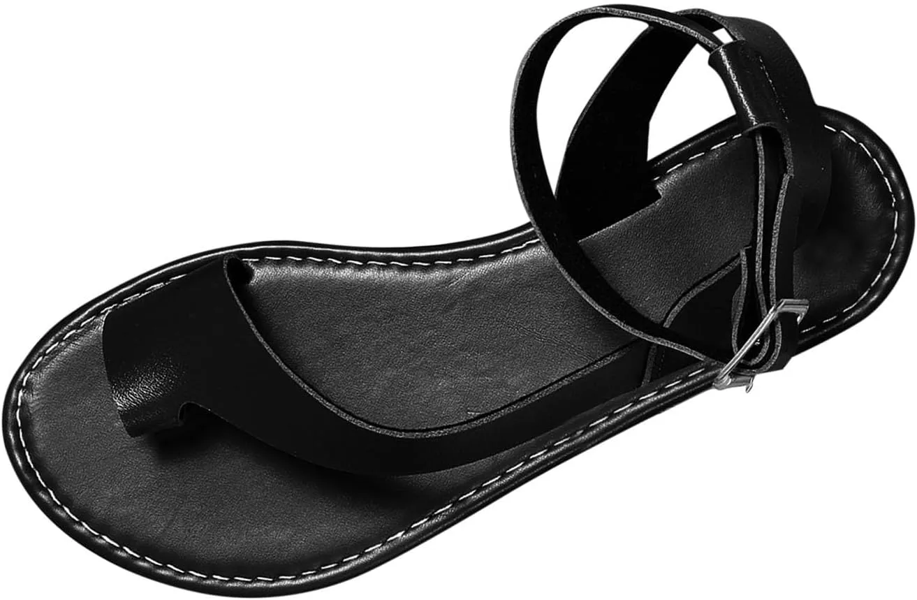 Women Classic Flat Sandals Summer Comfortable Wrap Ankle Strap Beach Flats with Orthopedic Toe Ring Boho Sandal 2025