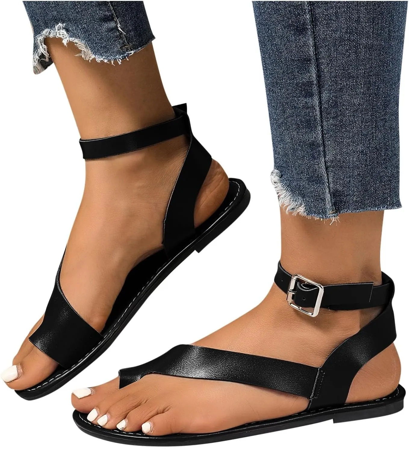Women Classic Flat Sandals Summer Comfortable Wrap Ankle Strap Beach Flats with Orthopedic Toe Ring Boho Sandal 2025