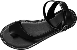Women Classic Flat Sandals Summer Comfortable Wrap Ankle Strap Beach Flats with Orthopedic Toe Ring Boho Sandal 2025