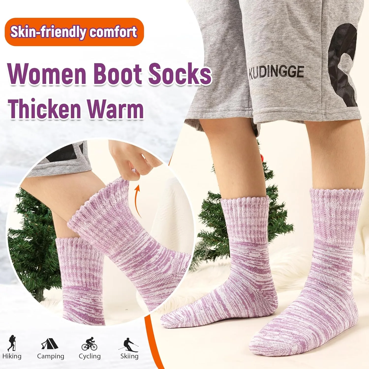 Women Heated Socks Ski Winter Thermal Hiking Snowboarding Thick Boot Insulated Socks 3 Pairs