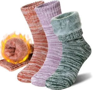 Women Heated Socks Ski Winter Thermal Hiking Snowboarding Thick Boot Insulated Socks 3 Pairs