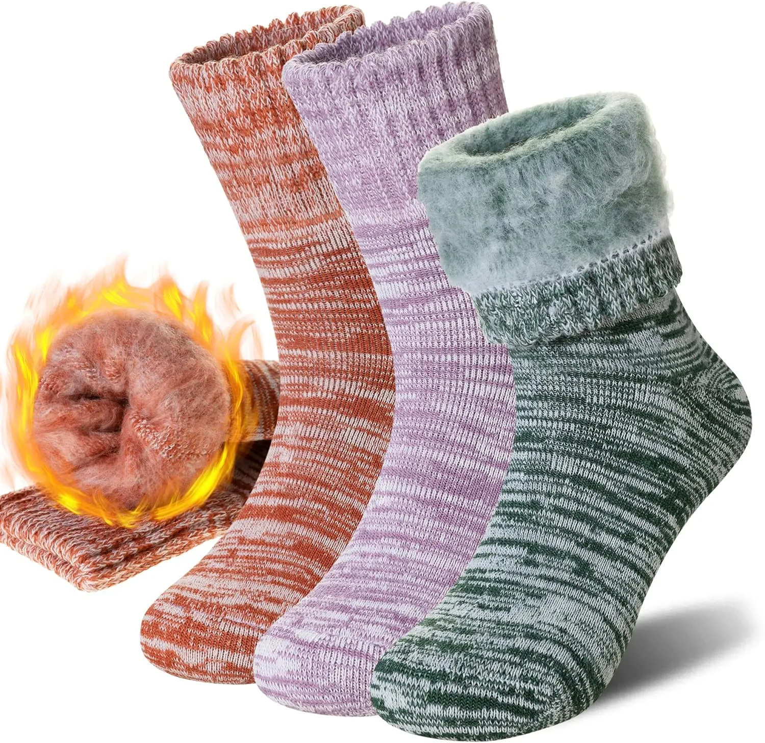 Women Heated Socks Ski Winter Thermal Hiking Snowboarding Thick Boot Insulated Socks 3 Pairs
