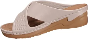 Women Orthopedic Slide Sandals Criss Cross Band Arch Support Slip On Sandal Summer Beach Casual Comfort Walking Slides