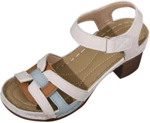 Womens Ankle-Strap Heeled Sandal Classic Low Block Chunky Heels Fashion Buckle Straps Open Toe Sandals Summer Dressy