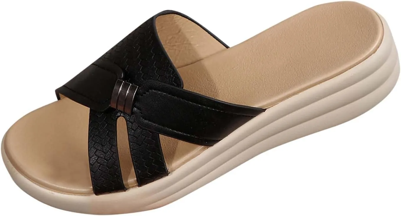 Women's Arch Support Slide Sandals Dressy Summer Wedge Shoes Comfortable Slip On Lightweight Platform Slipper Sandal