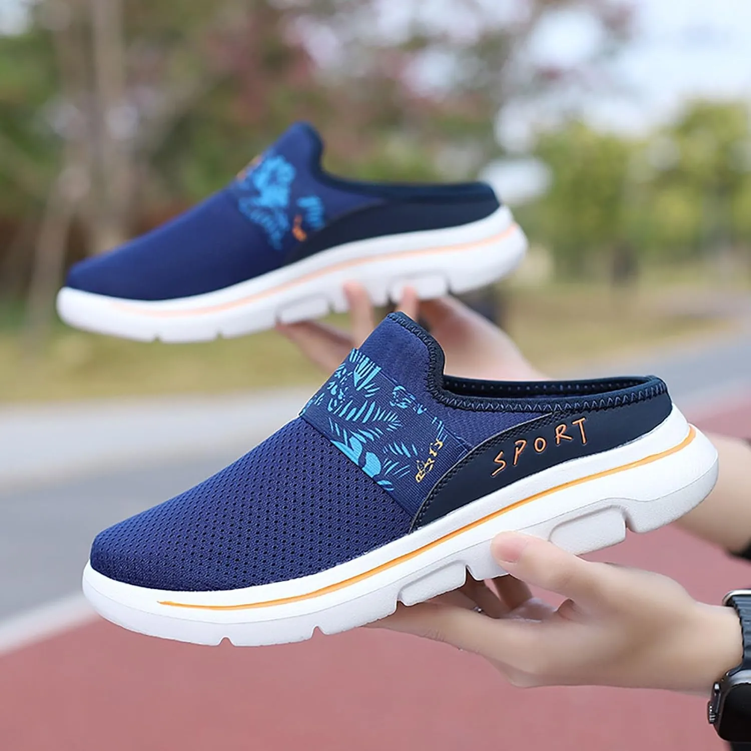 Womens Backless Sneakers Mesh Slip-on Mule Shoes Mens Running Shoes Sports White Casual Shoes Waterproof Sneakers Black Tennis Shoe Loafers Casual Slip On