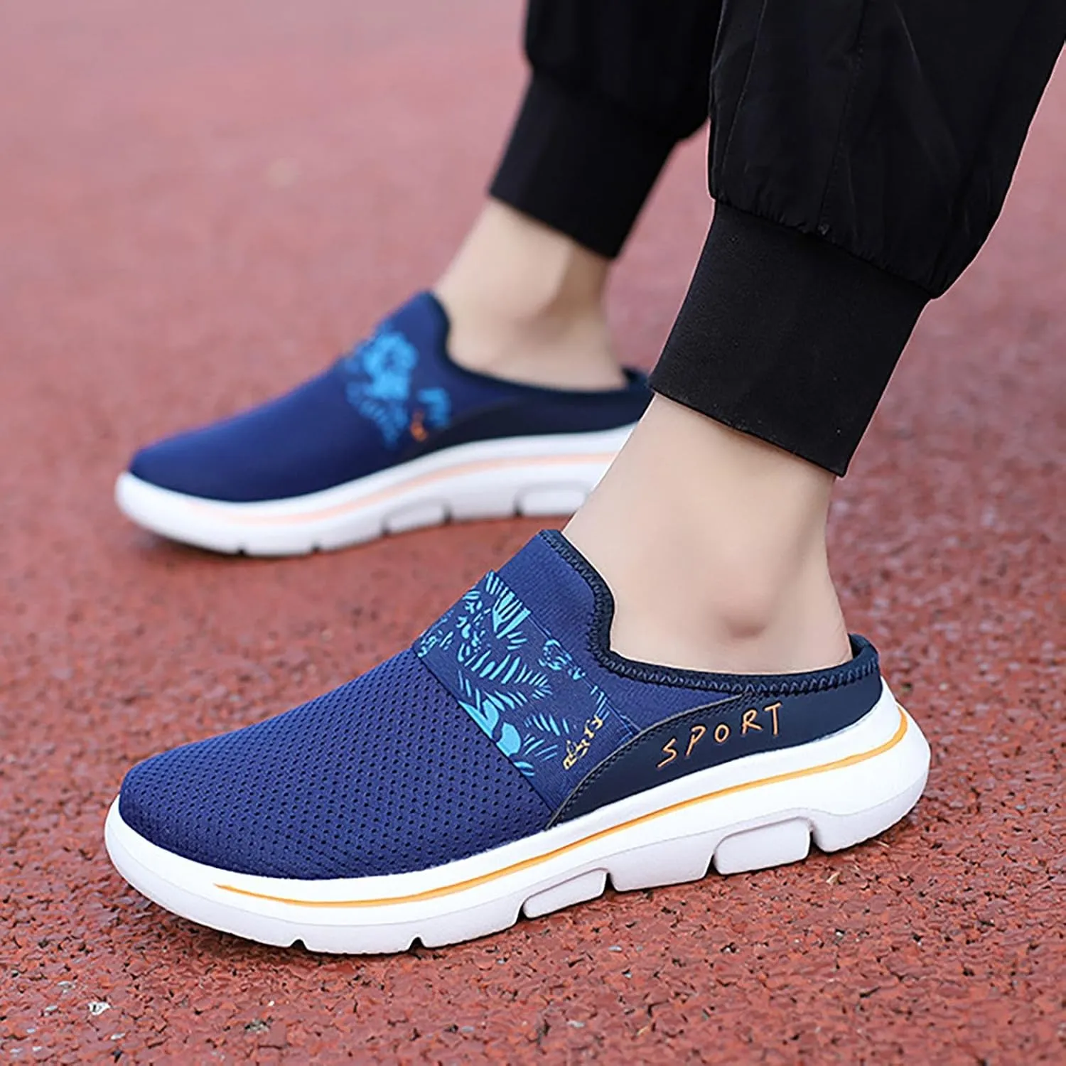 Womens Backless Sneakers Mesh Slip-on Mule Shoes Mens Running Shoes Sports White Casual Shoes Waterproof Sneakers Black Tennis Shoe Loafers Casual Slip On