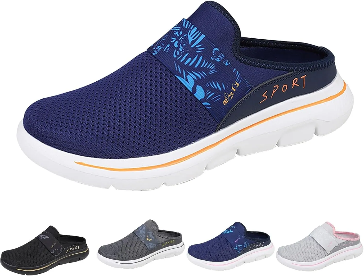 Womens Backless Sneakers Mesh Slip-on Mule Shoes Mens Running Shoes Sports White Casual Shoes Waterproof Sneakers Black Tennis Shoe Loafers Casual Slip On