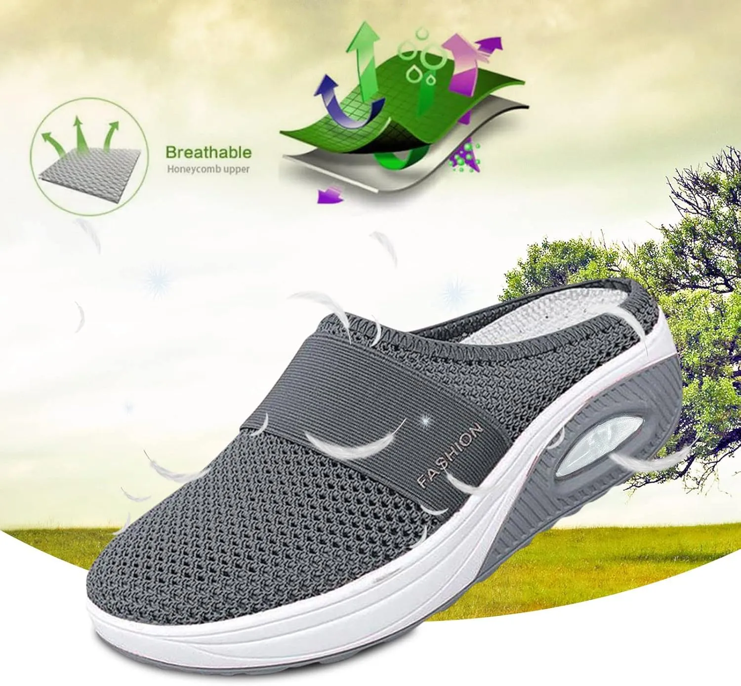 Womens Backless Sneakers Mesh Slip-on Mule Shoes Running Shoes for Women Wide Feet Casual Tennis Shoes White Platform Sneakers Brown Tennis Shoe Loafers Casual Slip On