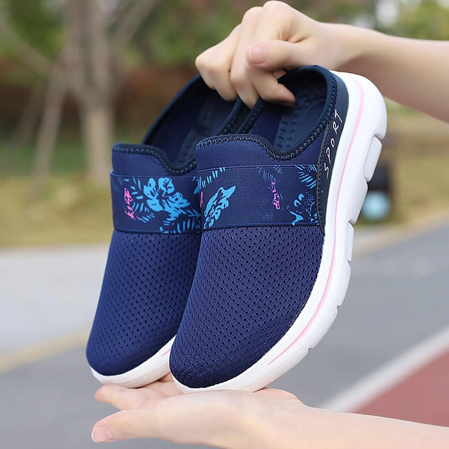 Womens Backless Sneakers Mesh Slip-on Mule Shoes Womens Running Shoes High Top Black Casual Shoes Black Sneakers Platform Tennis Shoe Loafers Casual Slip On