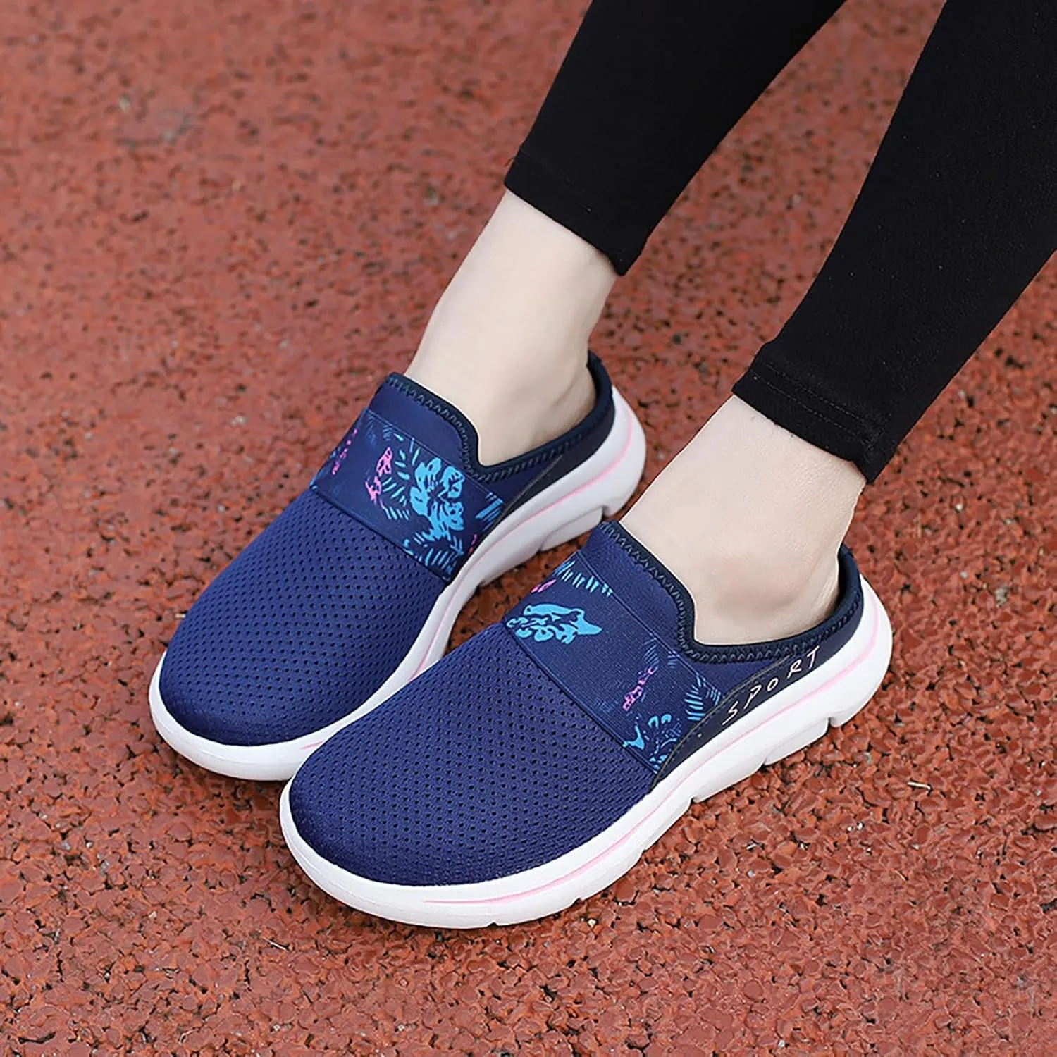 Womens Backless Sneakers Mesh Slip-on Mule Shoes Womens Running Shoes High Top Black Casual Shoes Black Sneakers Platform Tennis Shoe Loafers Casual Slip On