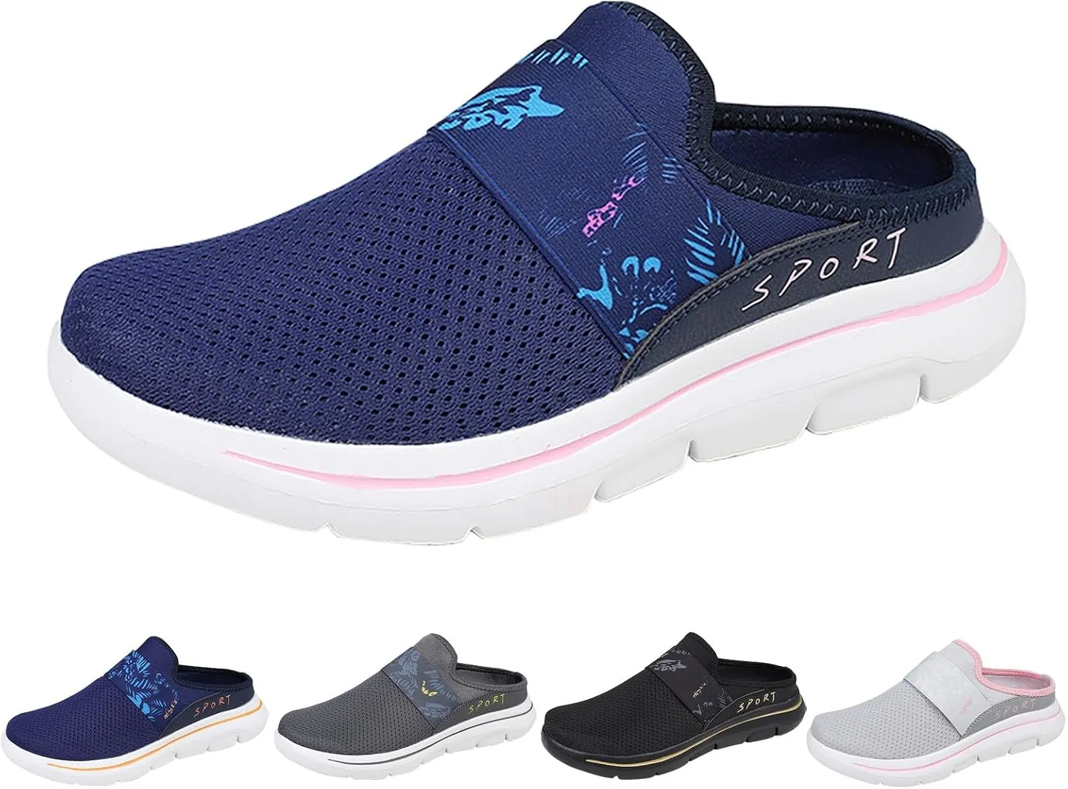 Womens Backless Sneakers Mesh Slip-on Mule Shoes Womens Running Shoes High Top Black Casual Shoes Black Sneakers Platform Tennis Shoe Loafers Casual Slip On