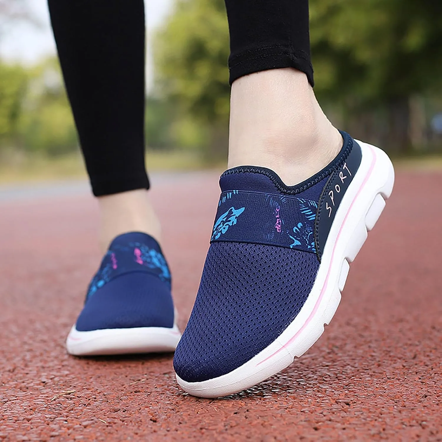 Womens Backless Sneakers Mesh Slip-on Mule Shoes Womens Running Shoes High Top Black Casual Shoes Black Sneakers Platform Tennis Shoe Loafers Casual Slip On