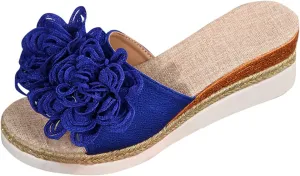 Womens Boho Heels Sandals Open Toe Espadrilles Wedges Cute Flower Slides Shoes Summer Sandals Dressy Shoes