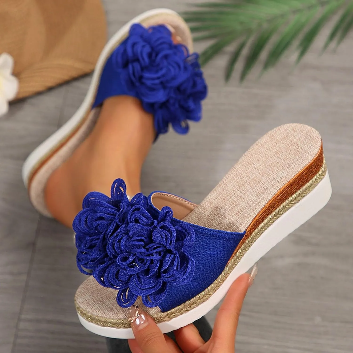Womens Boho Heels Sandals Open Toe Espadrilles Wedges Cute Flower Slides Shoes Summer Sandals Dressy Shoes