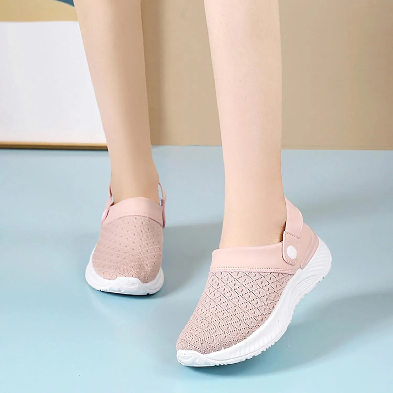 Women's Casual Slip on Half Shoes Breathable Womens Tennis Shoes Mesh Ladies Shoes Casual Black Sneakers Slip On Tennis Shoe Loafers Dress Shoe