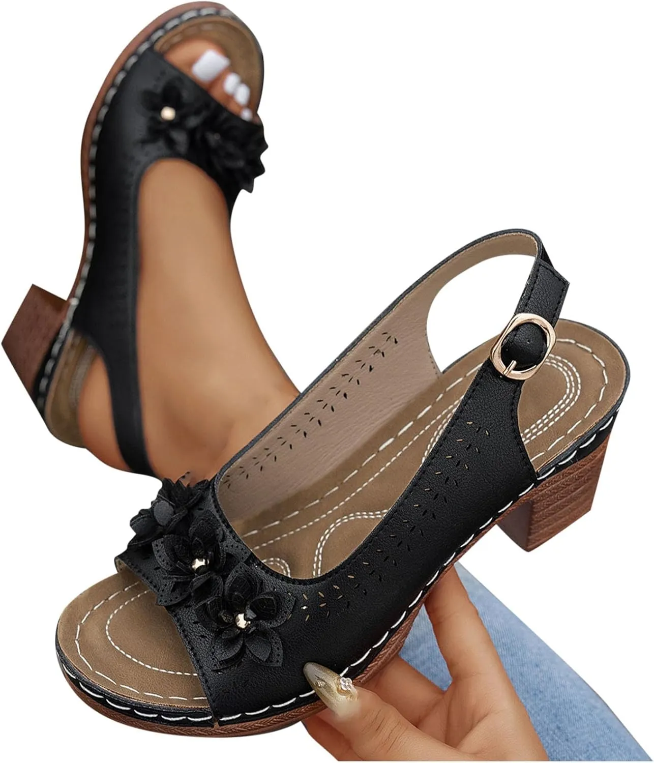 Womens Chunkly Block Heel Sandals Casual Sandals Cute Flower Gladiator Beach Wedding Summer T Strap Dress Sandals 2025