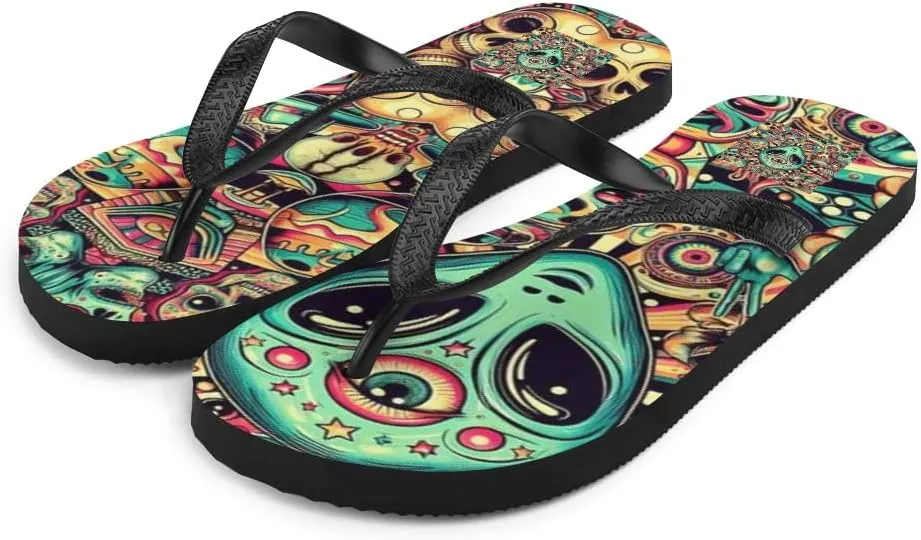 Women's Colorful Psychedelic Alien Mindprint Luxe Flip-Flops