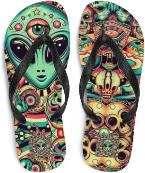 Women's Colorful Psychedelic Alien Mindprint Luxe Flip-Flops