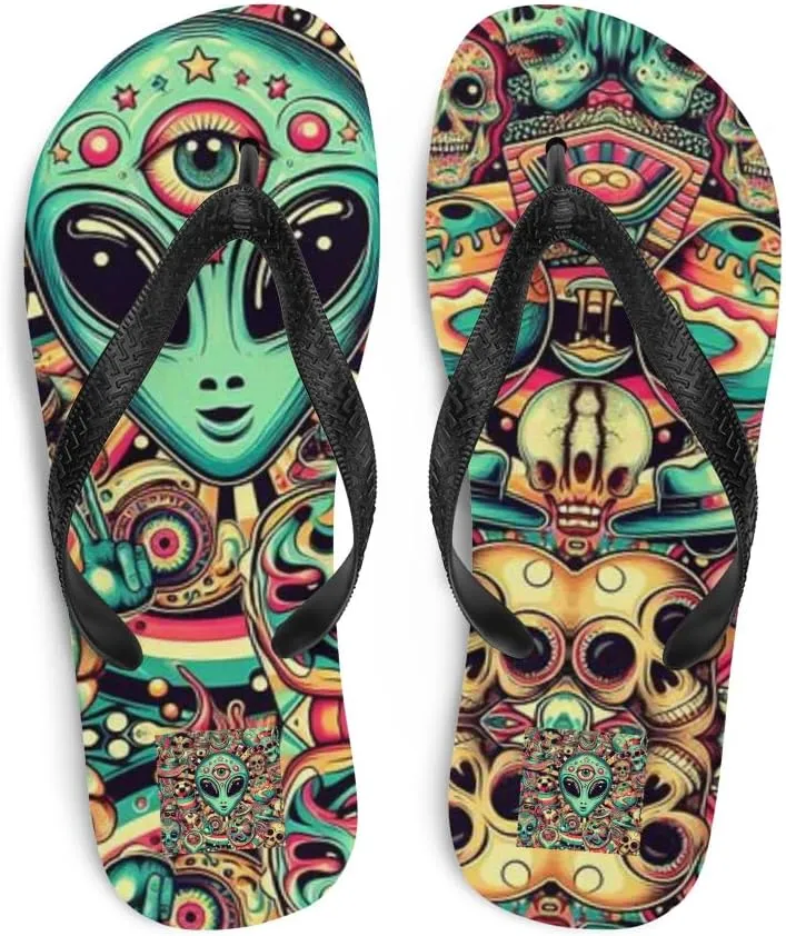 Women's Colorful Psychedelic Alien Mindprint Luxe Flip-Flops