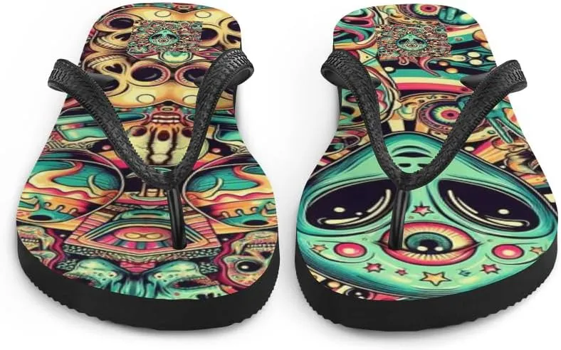 Women's Colorful Psychedelic Alien Mindprint Luxe Flip-Flops