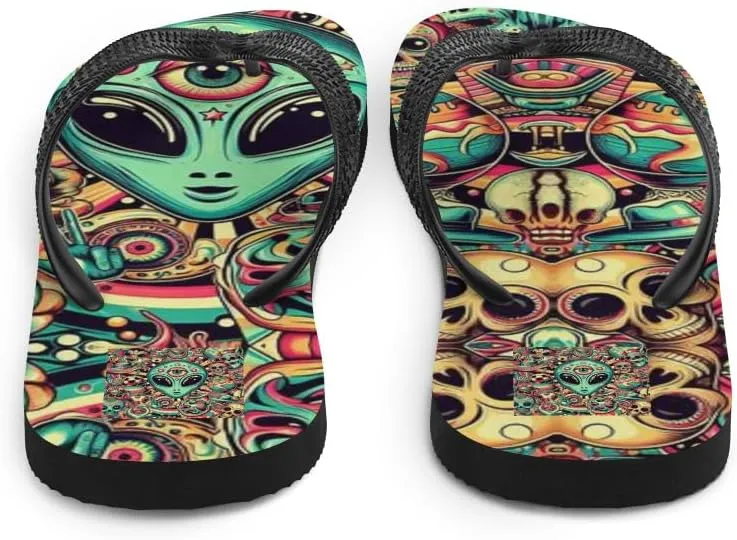 Women's Colorful Psychedelic Alien Mindprint Luxe Flip-Flops