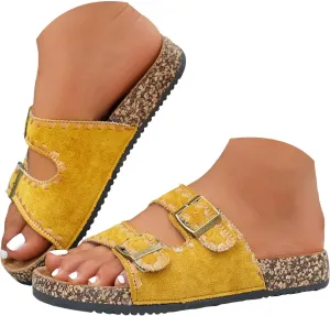 Women's Cork Footbed Slide Sandal Arch Support Summer Outdoor Sandals with Adjustable Buckle Comfortable Slippers