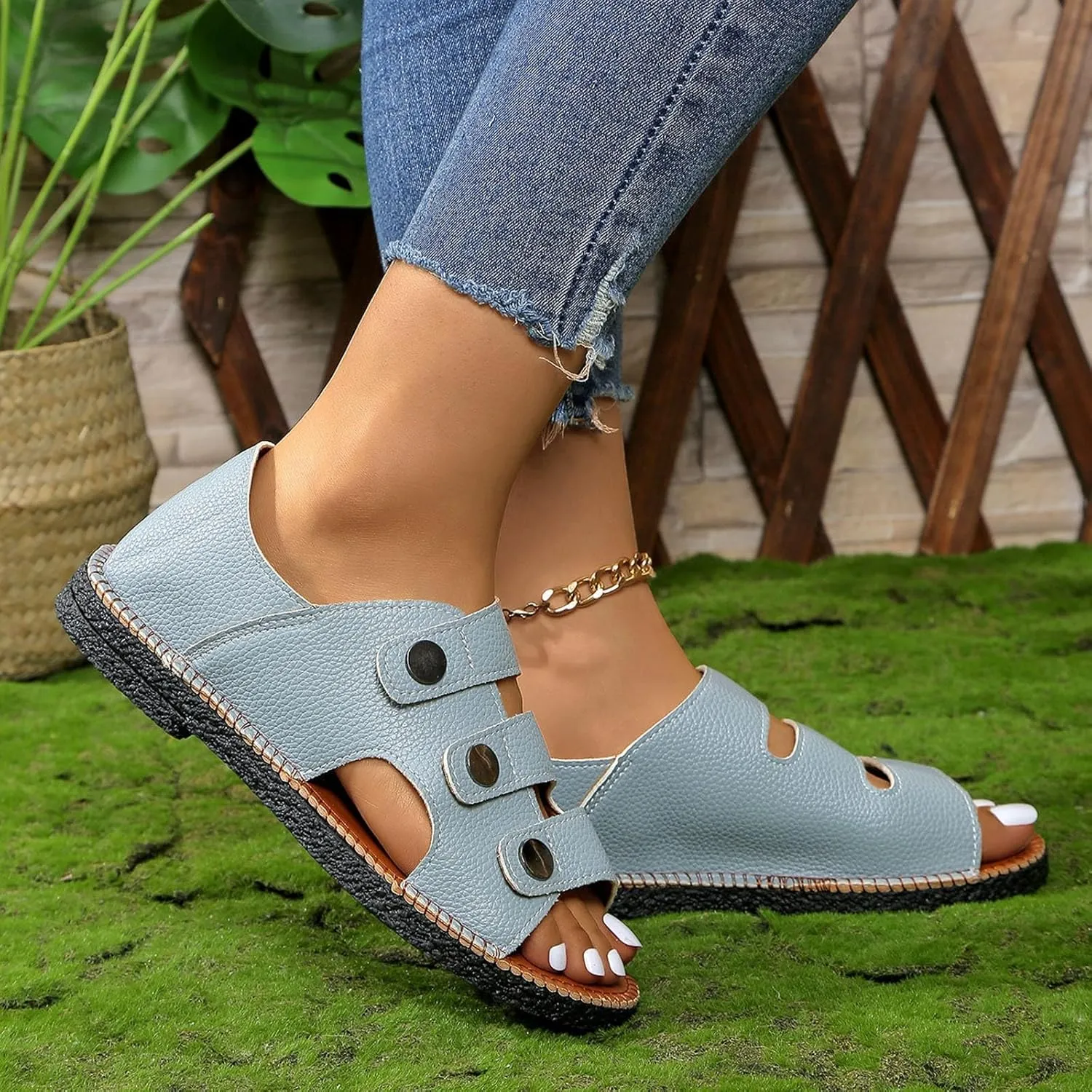 Womens Easy Closure Open Toed Sandals Fashion Cut Out Shoes Adjustable Summer Sandal for Indoor/Outdoor/Walking 2025