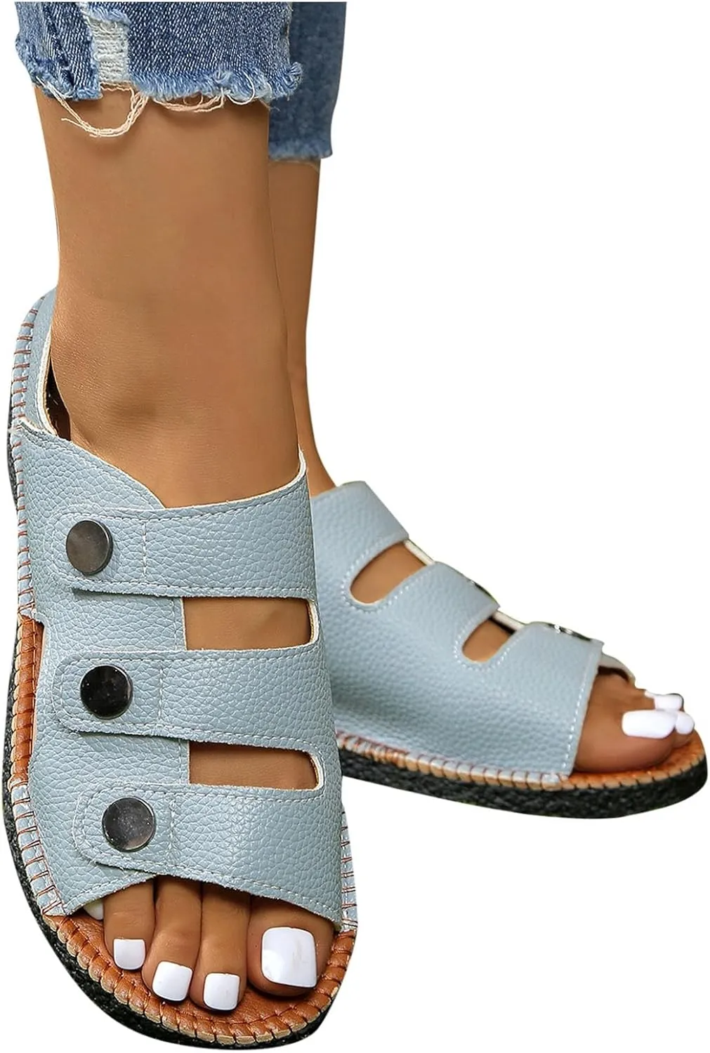 Womens Easy Closure Open Toed Sandals Fashion Cut Out Shoes Adjustable Summer Sandal for Indoor/Outdoor/Walking 2025