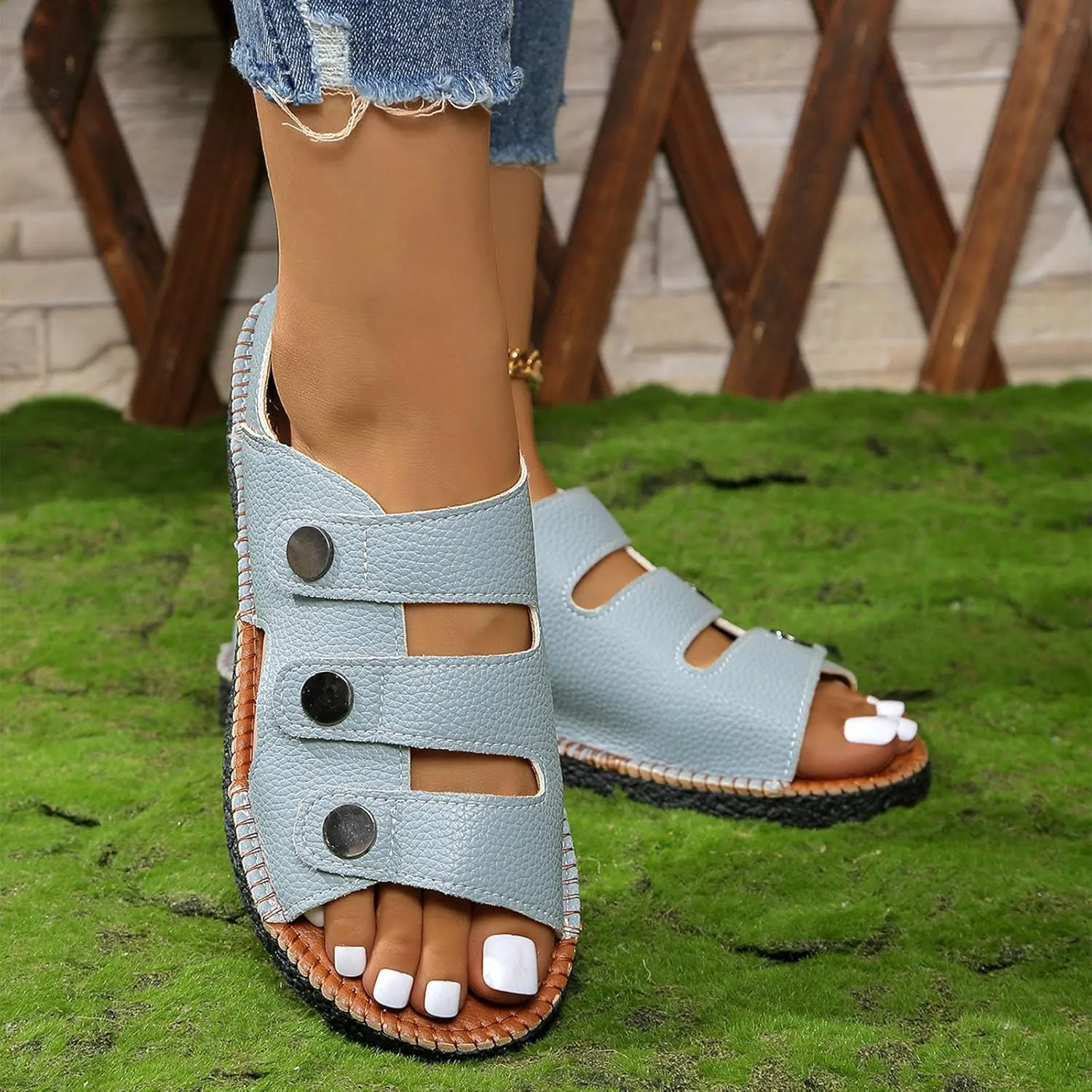 Womens Easy Closure Open Toed Sandals Fashion Cut Out Shoes Adjustable Summer Sandal for Indoor/Outdoor/Walking 2025
