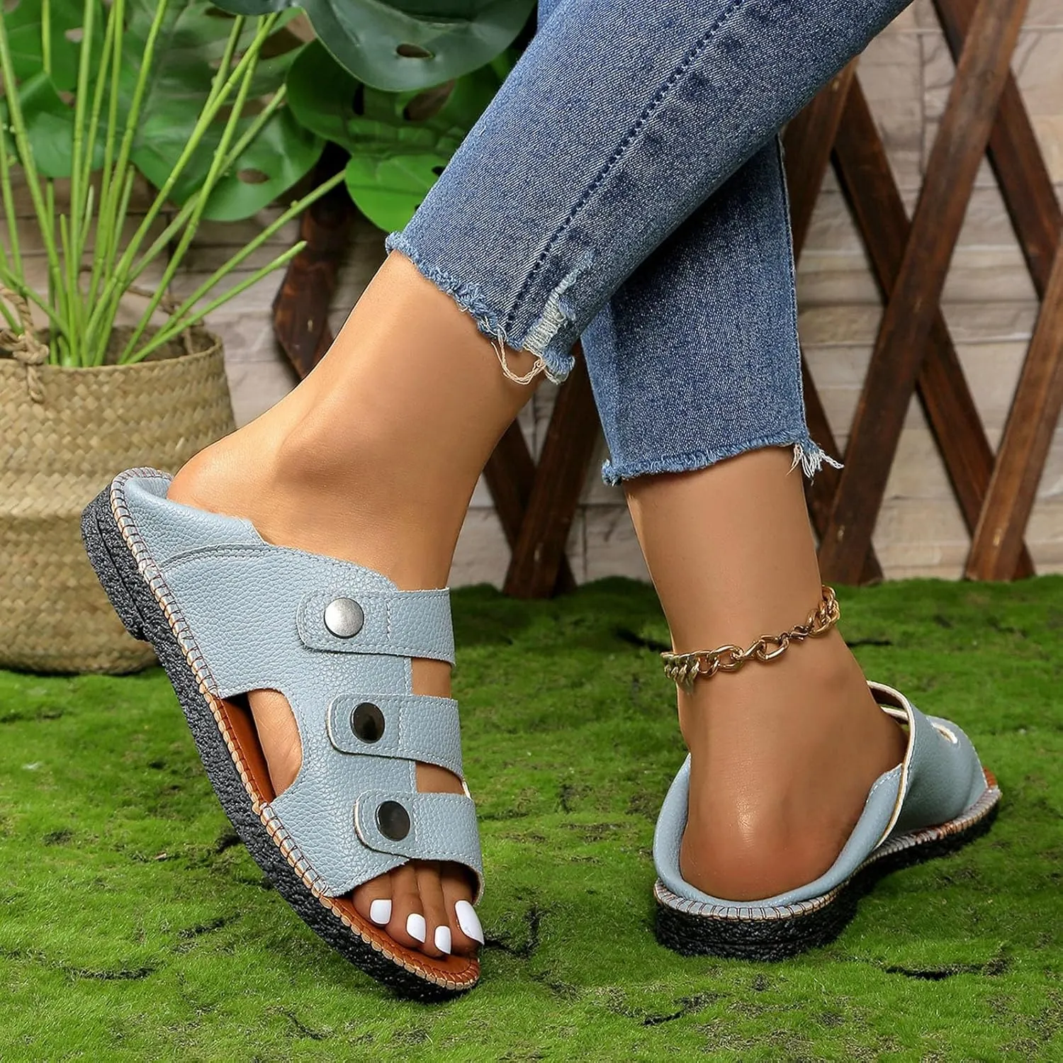 Womens Easy Closure Open Toed Sandals Fashion Cut Out Shoes Adjustable Summer Sandal for Indoor/Outdoor/Walking 2025