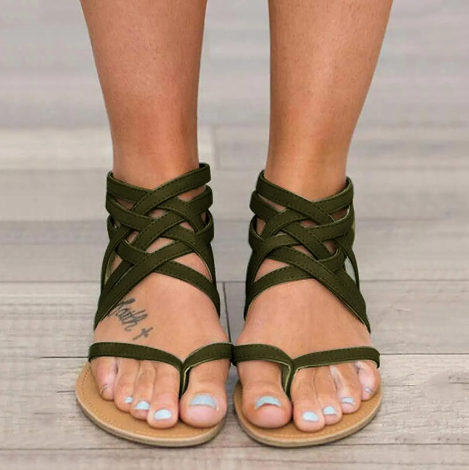 Women's Gladiator 2024 Flat Sandals Trendy Solid Color Beach Anti-Slip Western Spring Zip Up Summer Falt Cute Ladies, 7
