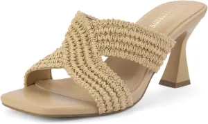 Womens Heeled Sandals Slip On Chunky Square Toe Mule Sandals Open Toe Slide Casual Summer Dressy Sandals