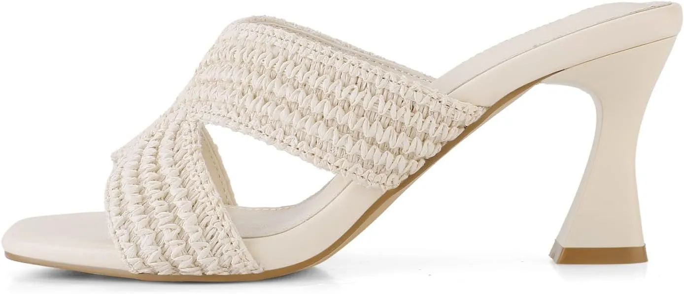 Womens Heeled Sandals Slip On Chunky Square Toe Mule Sandals Open Toe Slide Casual Summer Dressy Sandals