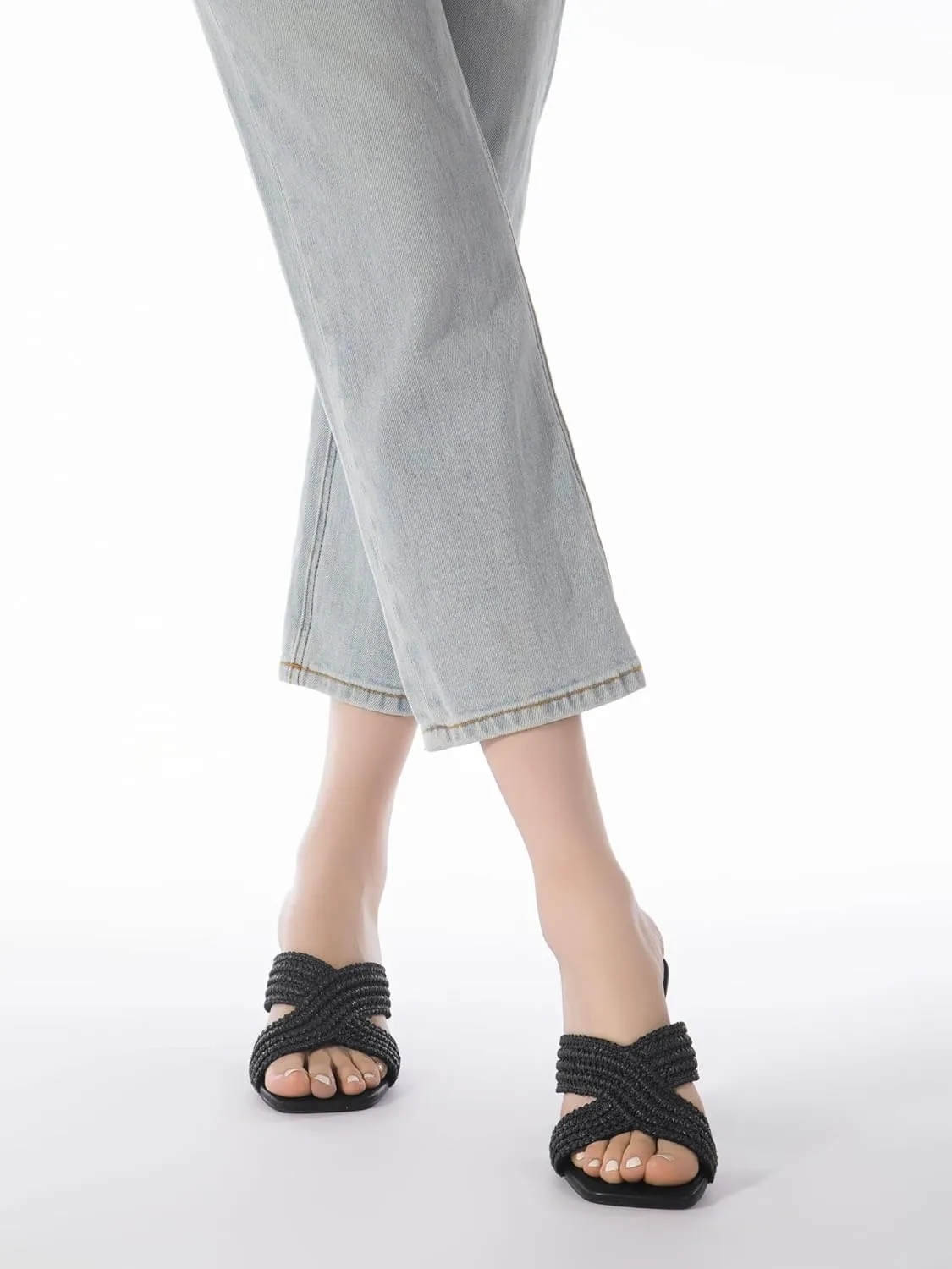 Womens Heeled Sandals Slip On Chunky Square Toe Mule Sandals Open Toe Slide Casual Summer Dressy Sandals