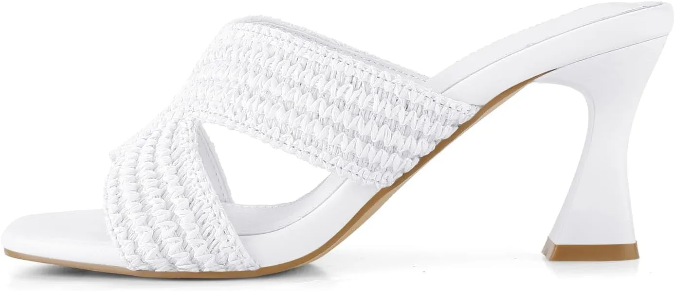 Womens Heeled Sandals Slip On Chunky Square Toe Mule Sandals Open Toe Slide Casual Summer Dressy Sandals