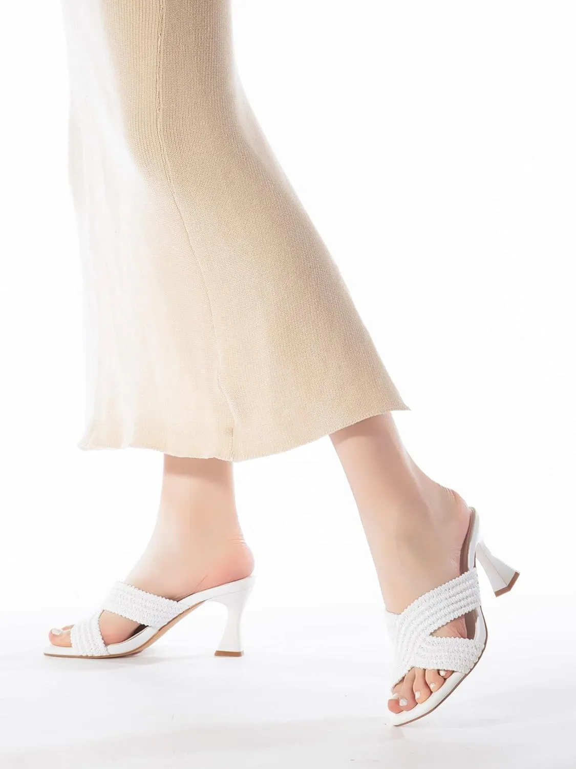 Womens Heeled Sandals Slip On Chunky Square Toe Mule Sandals Open Toe Slide Casual Summer Dressy Sandals