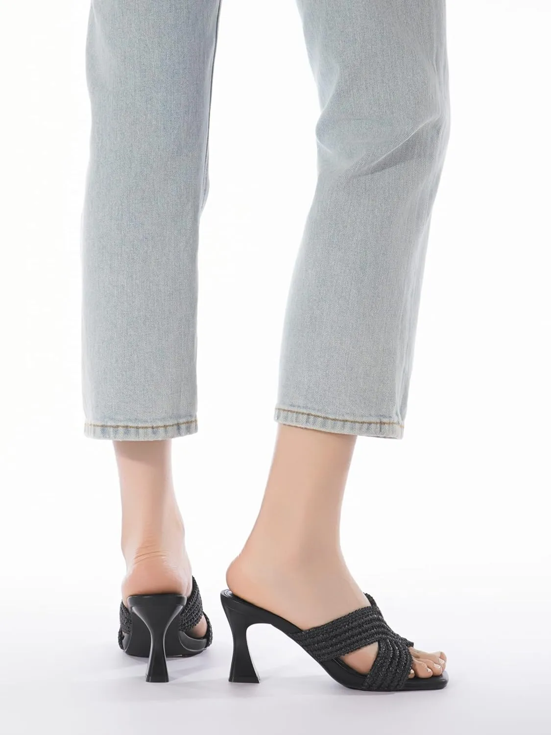 Womens Heeled Sandals Slip On Chunky Square Toe Mule Sandals Open Toe Slide Casual Summer Dressy Sandals