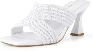 Womens Heeled Sandals Slip On Chunky Square Toe Mule Sandals Open Toe Slide Casual Summer Dressy Sandals