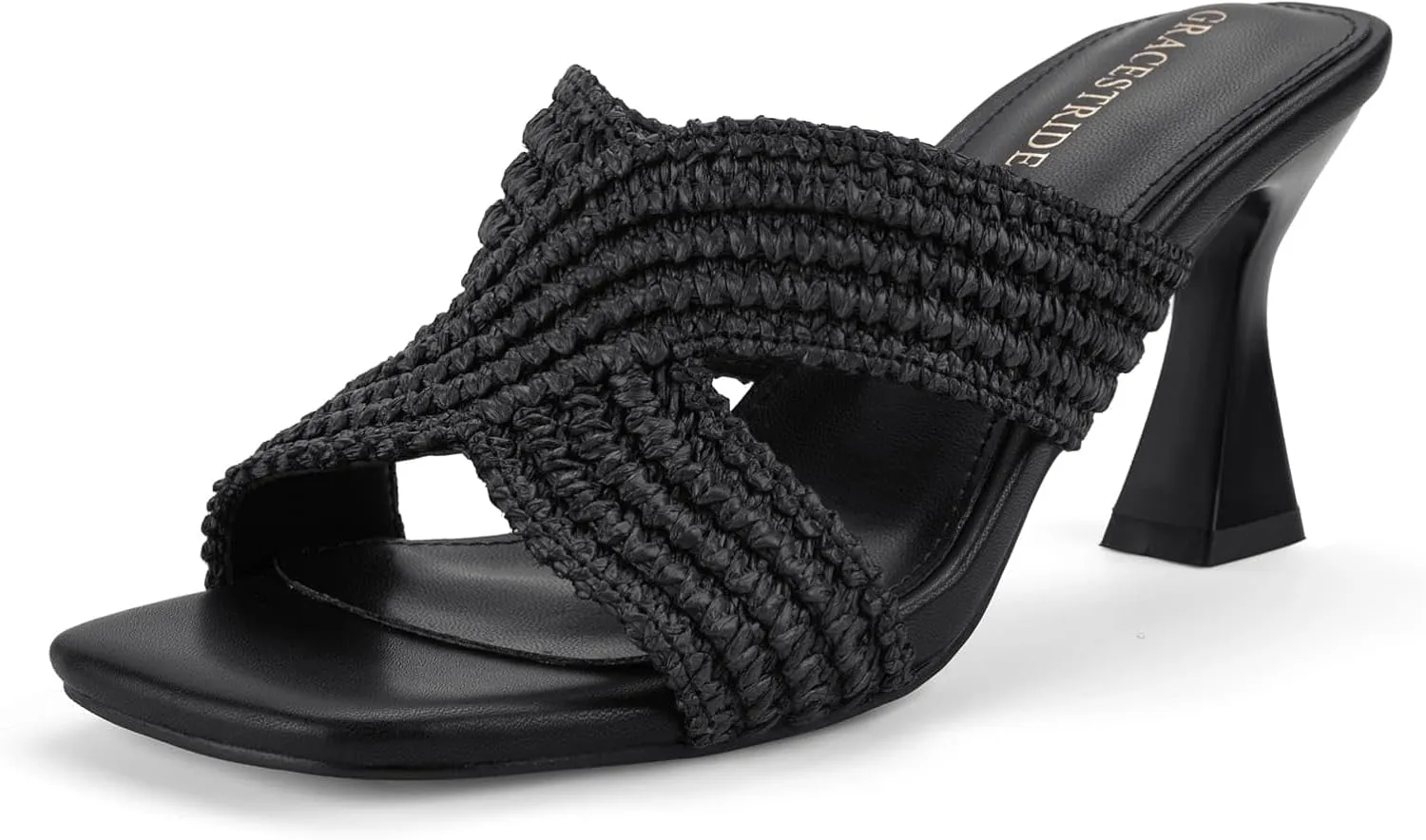 Womens Heeled Sandals Slip On Chunky Square Toe Mule Sandals Open Toe Slide Casual Summer Dressy Sandals