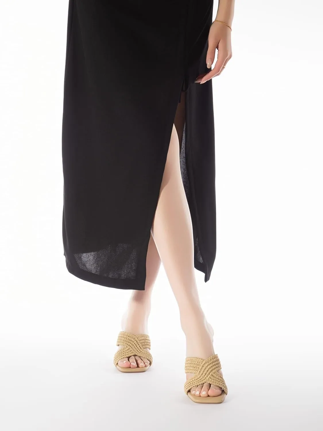 Womens Heeled Sandals Slip On Chunky Square Toe Mule Sandals Open Toe Slide Casual Summer Dressy Sandals
