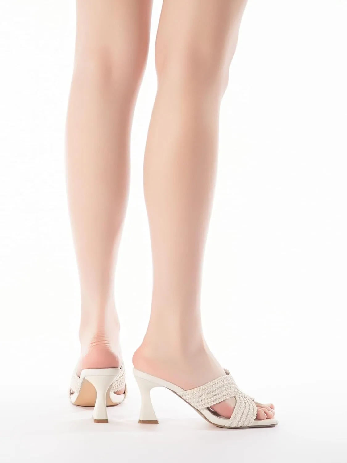 Womens Heeled Sandals Slip On Chunky Square Toe Mule Sandals Open Toe Slide Casual Summer Dressy Sandals
