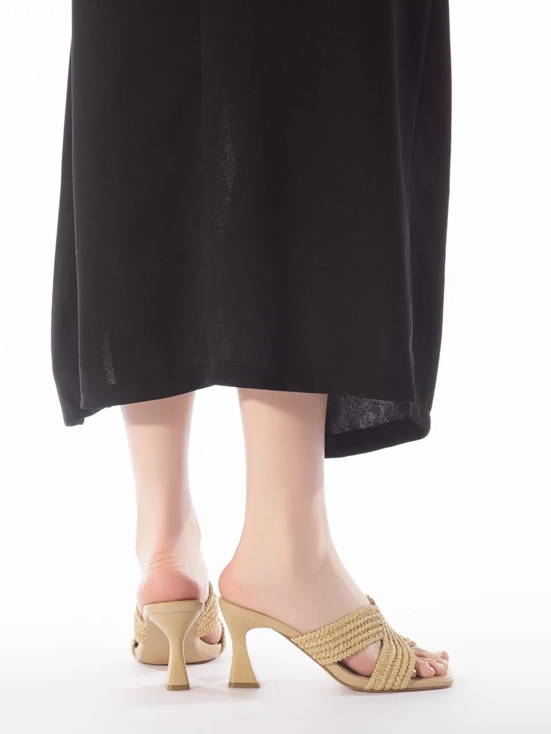 Womens Heeled Sandals Slip On Chunky Square Toe Mule Sandals Open Toe Slide Casual Summer Dressy Sandals