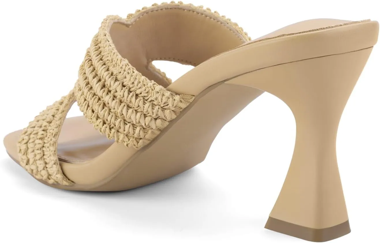Womens Heeled Sandals Slip On Chunky Square Toe Mule Sandals Open Toe Slide Casual Summer Dressy Sandals
