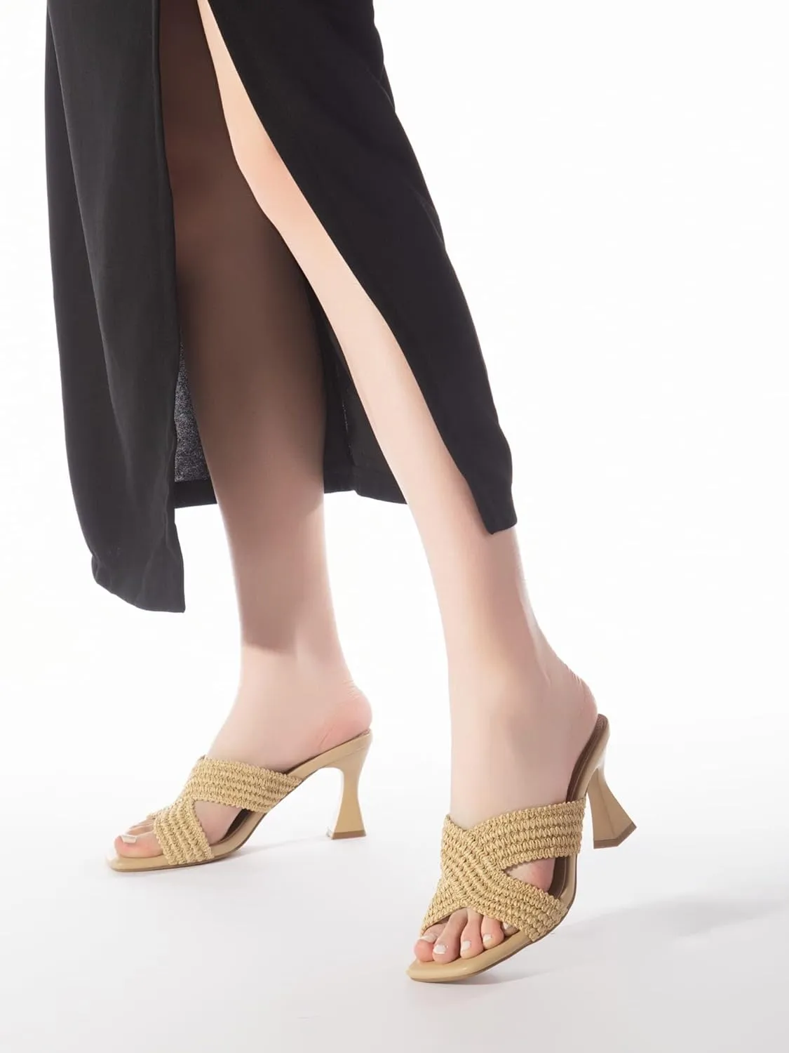 Womens Heeled Sandals Slip On Chunky Square Toe Mule Sandals Open Toe Slide Casual Summer Dressy Sandals