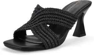 Womens Heeled Sandals Slip On Chunky Square Toe Mule Sandals Open Toe Slide Casual Summer Dressy Sandals