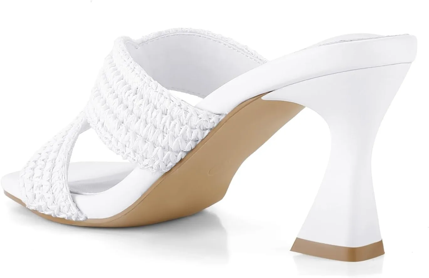 Womens Heeled Sandals Slip On Chunky Square Toe Mule Sandals Open Toe Slide Casual Summer Dressy Sandals