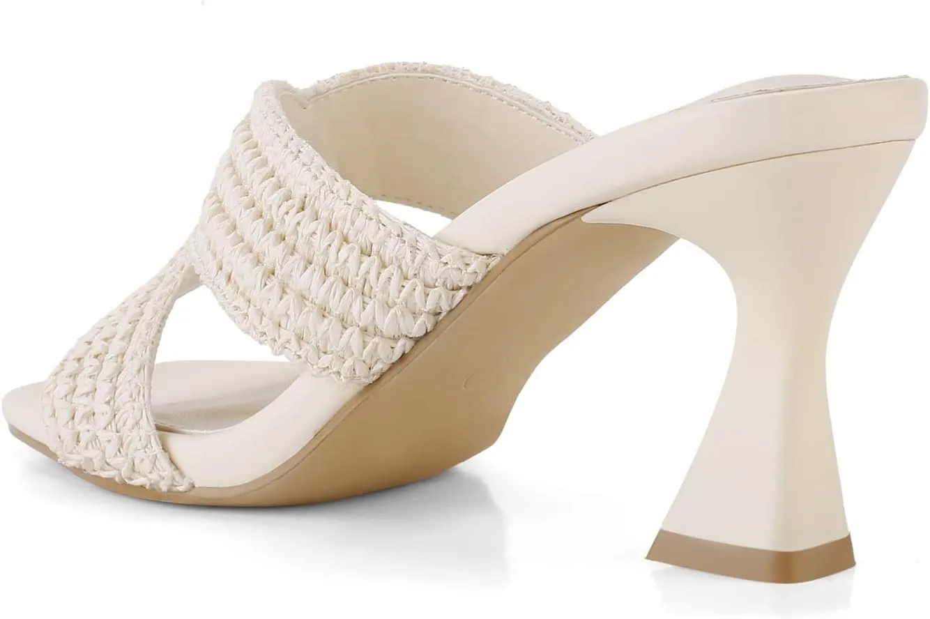 Womens Heeled Sandals Slip On Chunky Square Toe Mule Sandals Open Toe Slide Casual Summer Dressy Sandals