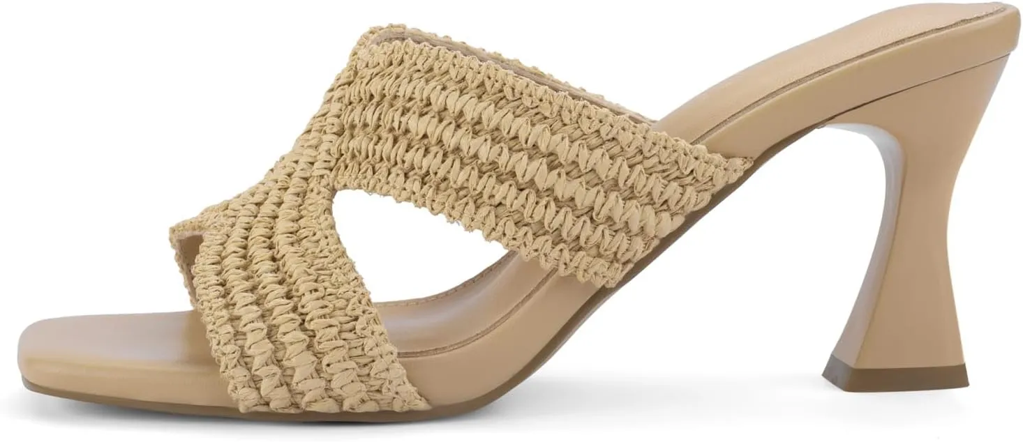 Womens Heeled Sandals Slip On Chunky Square Toe Mule Sandals Open Toe Slide Casual Summer Dressy Sandals