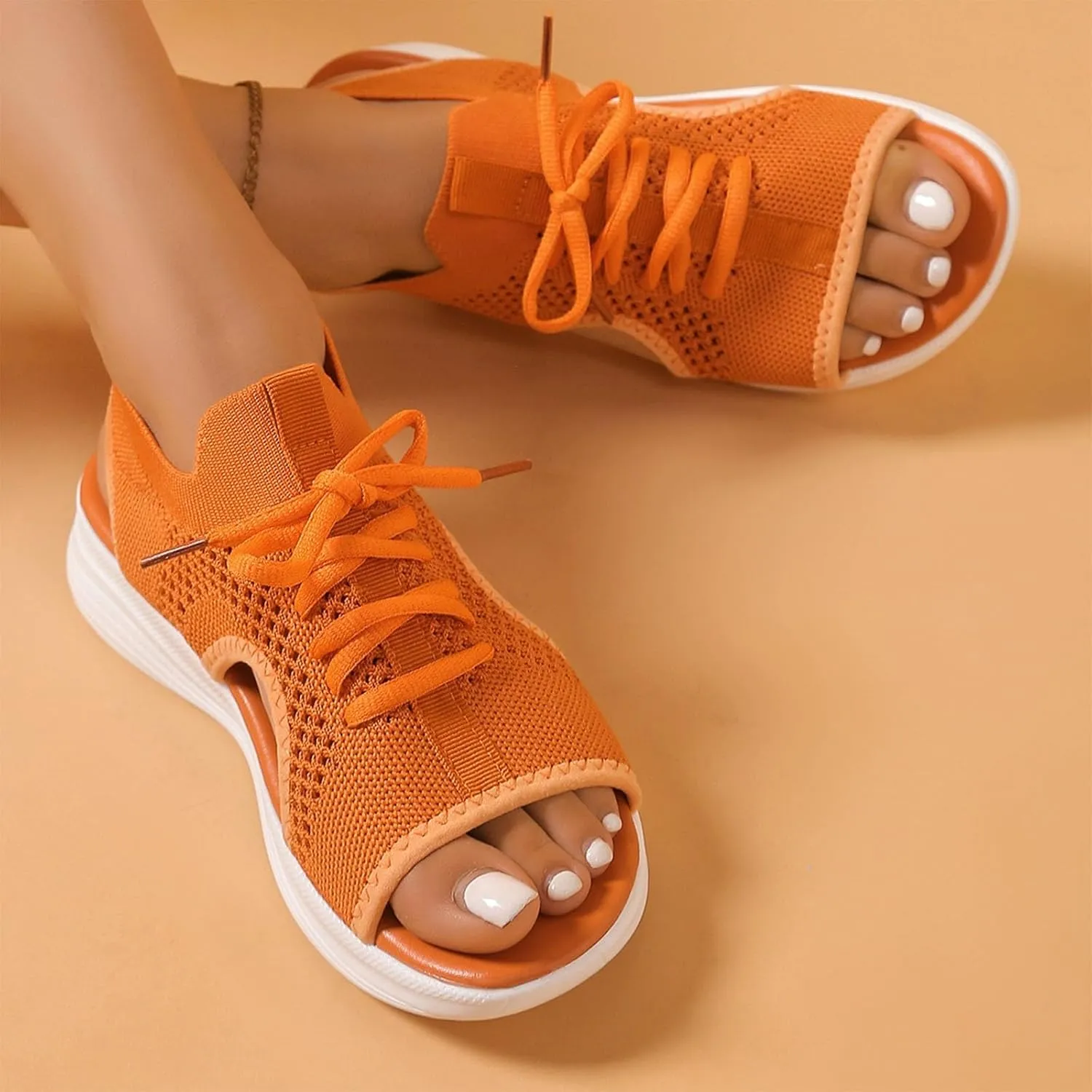 Womens Knit Walking Sandals Breathable Summer Orthopedic Shoes Open Toe Sports Sandal Beach Vacation Casual Camping